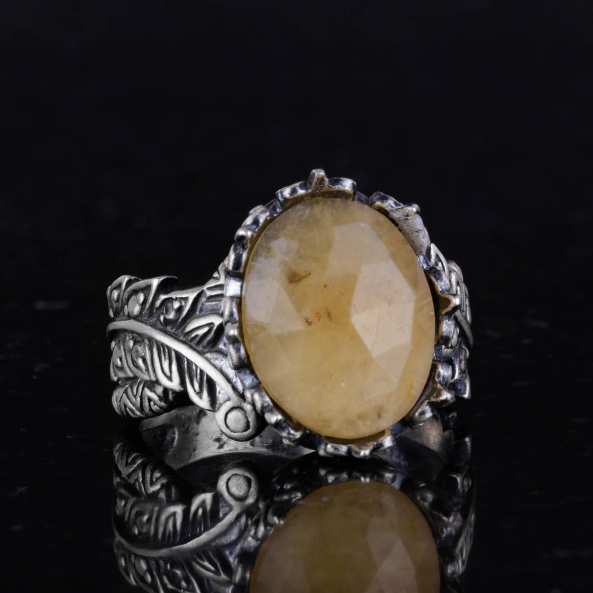 Natural Stone Ring - Handmade 925 Sterling Silver Jewelry (Yellow Sapphire) — 4