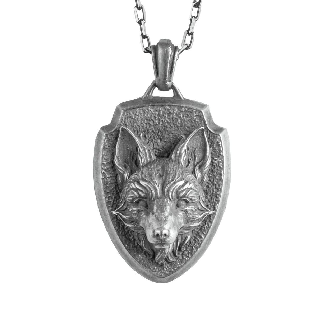KAMBO Men's Fox Head Necklace – 925 Sterling Silver Shield Amulet – Chain Handmade Animal Totem Jewelry