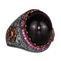 925 Sterling Silver Men's Ring with Natural Star Garnet Stone - Handmade Expressive Jewelry, Gift for Him