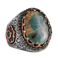 Natural Arizona Turquoise Stone Ring - Silver Men's Ring (Model-3)
