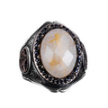 925 Sterling Silver Men's Ring - Handmade Elegance with Natural Stone (Golden Rutilated Quartz)
