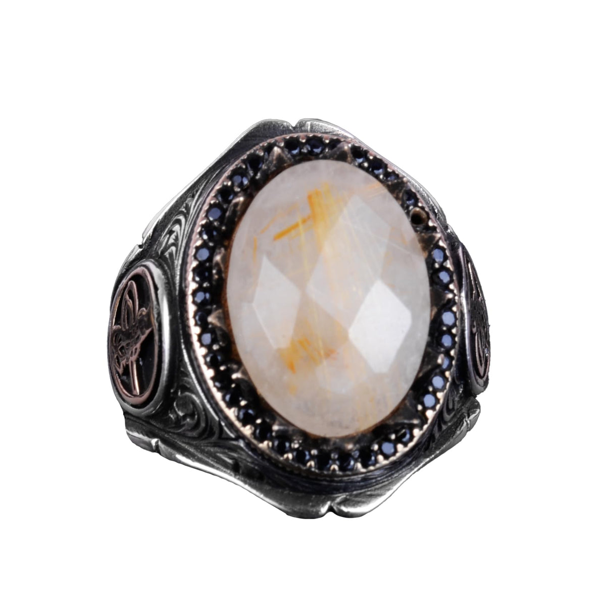 925 Sterling Silver Men's Ring - Handmade Elegance with Natural Stone (Golden Rutilated Quartz)