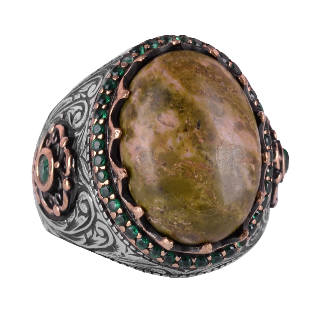 Natural Unakite Stone Ring - 925 Sterling Silver Handmade Ring
