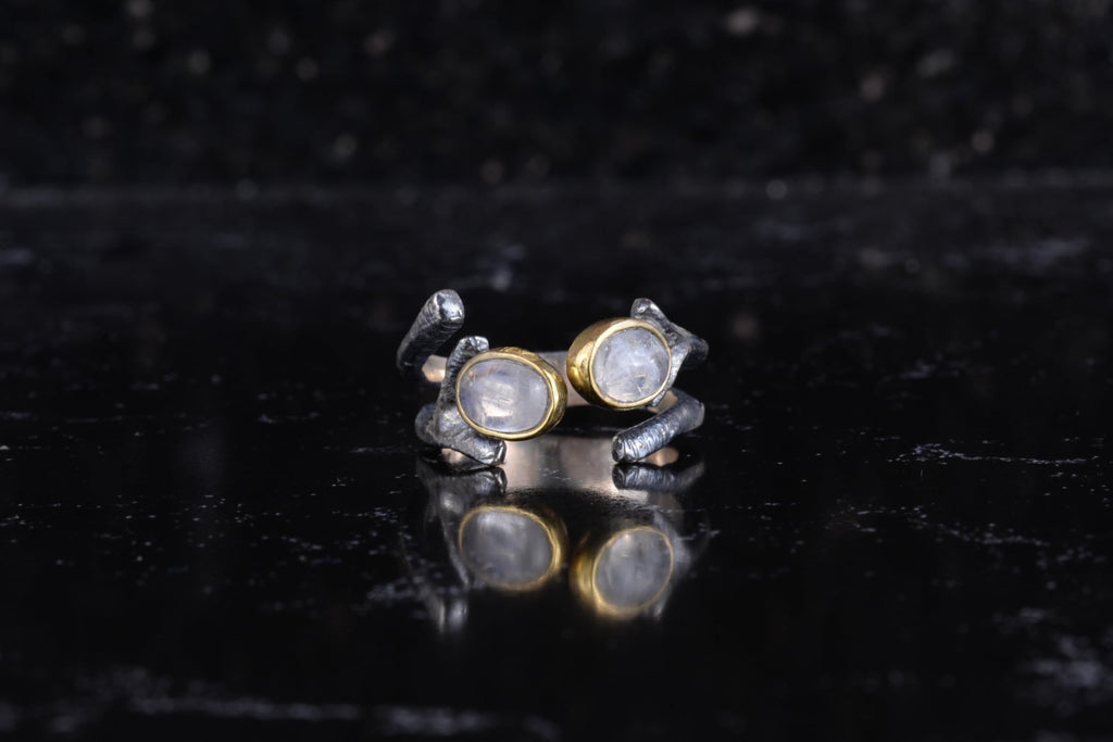 KAMBO Natural Moonstone Women's Ring 925 Sterling Silver Adjustable Open Ring Handmade Minimalist Design — 4