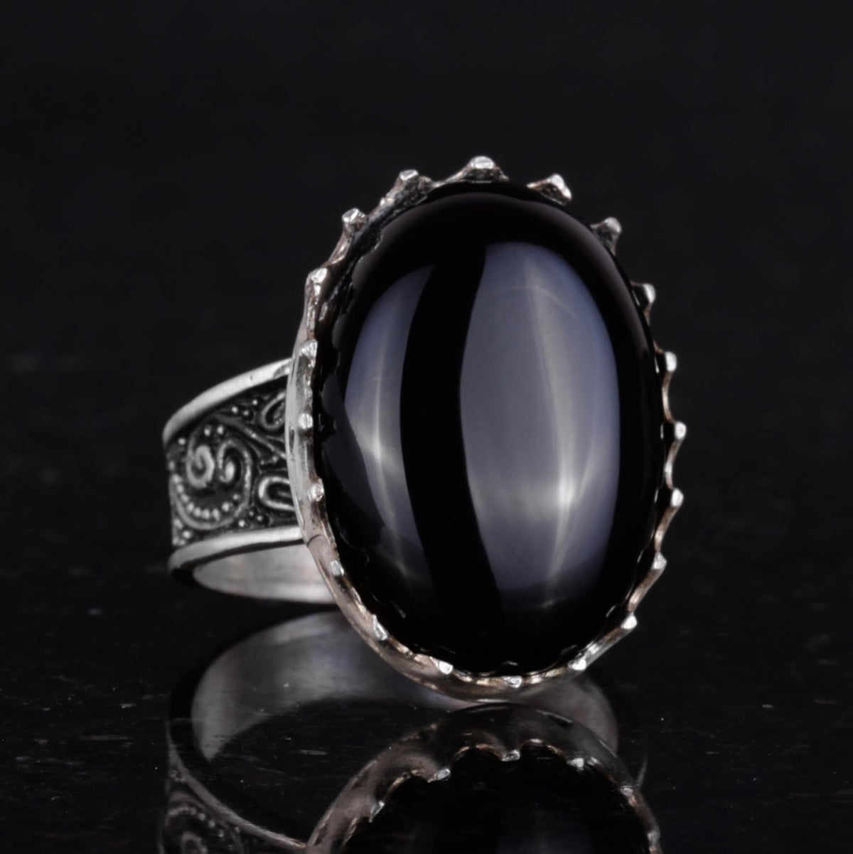Natural Onyx Stone Ring - 925 Sterling Silver Handmade Ring — 5