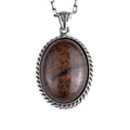 KAMBO Natural Stone Chain Unisex Necklace 925 Sterling Silver – Handmade Oval Description Necklace (Bronzite)