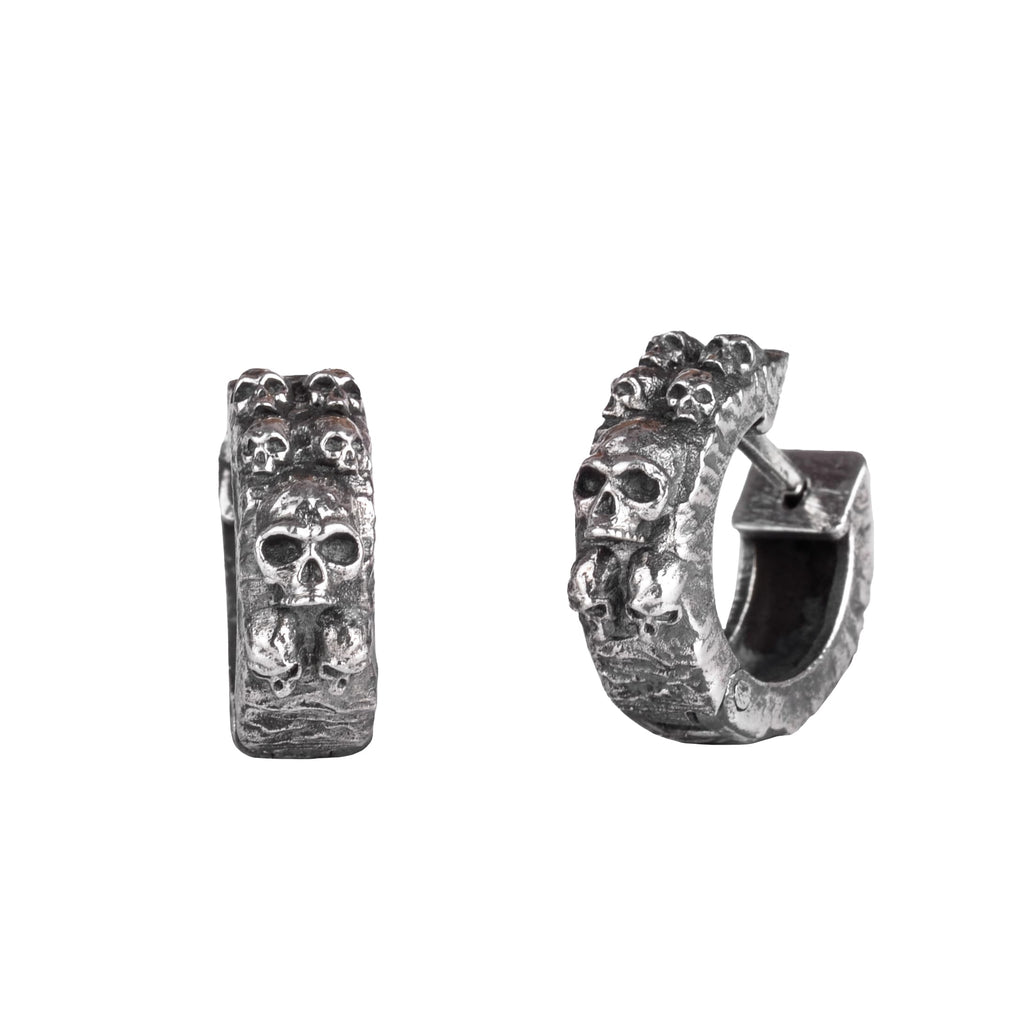925 Sterling Silver Skull Hoop Earrings – Gothic Punk Style, Handmade Unisex Jewelry for Men and Women