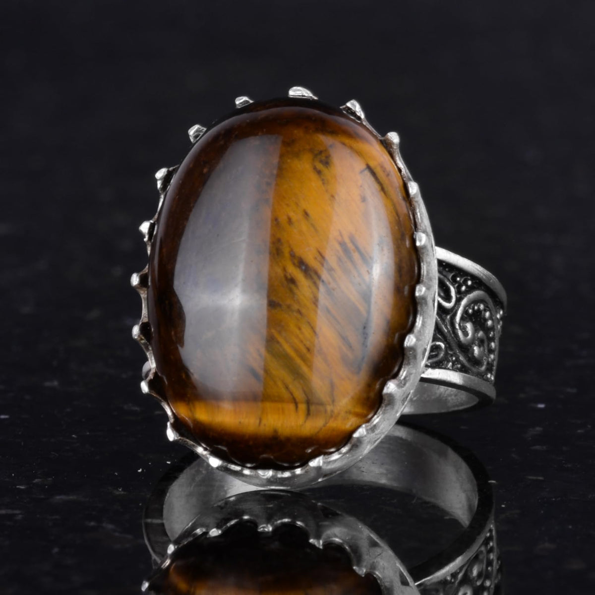Natural Stone Ring - 925 Sterling Silver Big Ring — 6