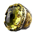 KAMBO Handmade 925 Sterling Silver Unisex Ring with Citrine Stone, Ottoman Emperor VAV Pattern, Vintage Anatolya Design,