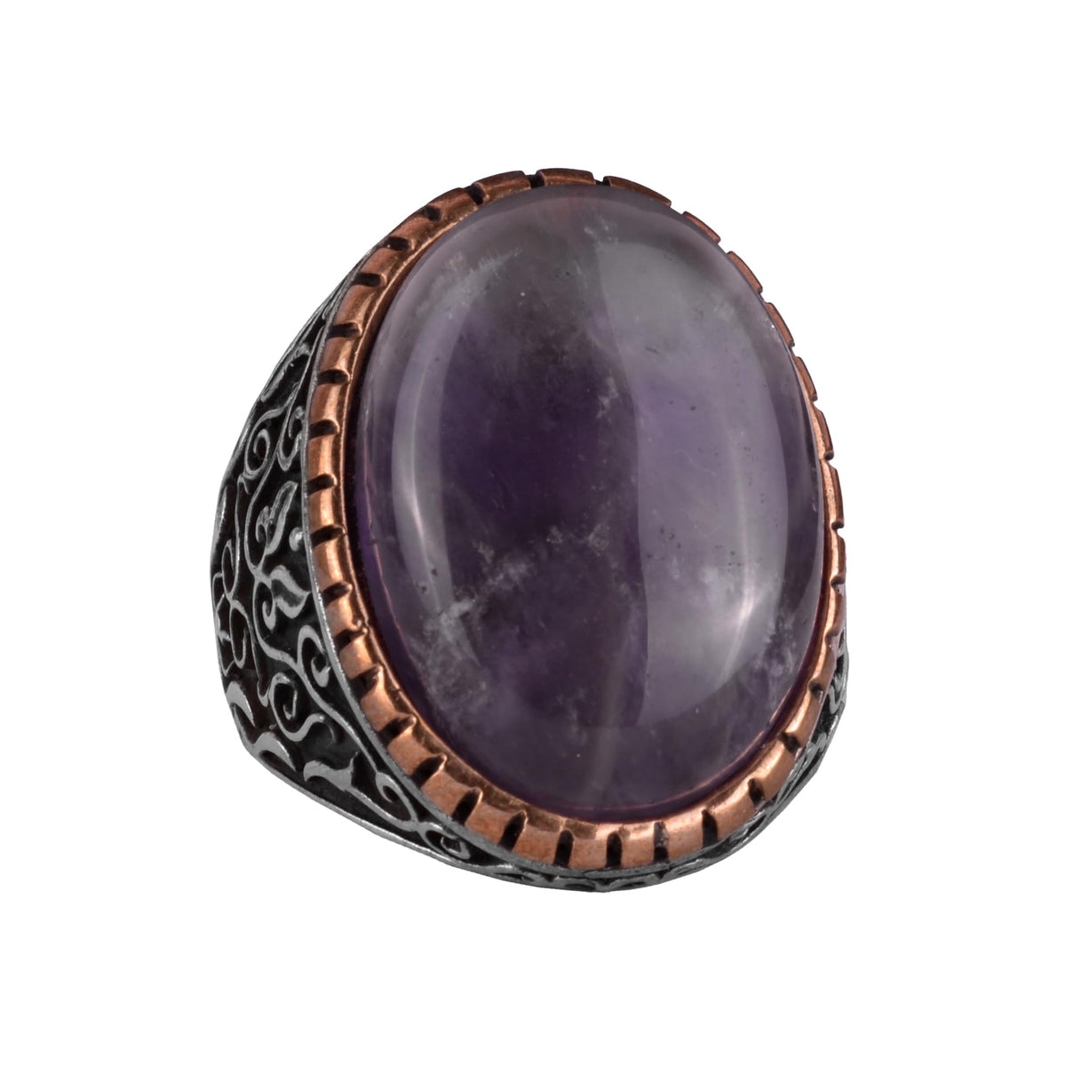 925 Sterling Silver Men's Ring, Natural Amethyst Stone Ring