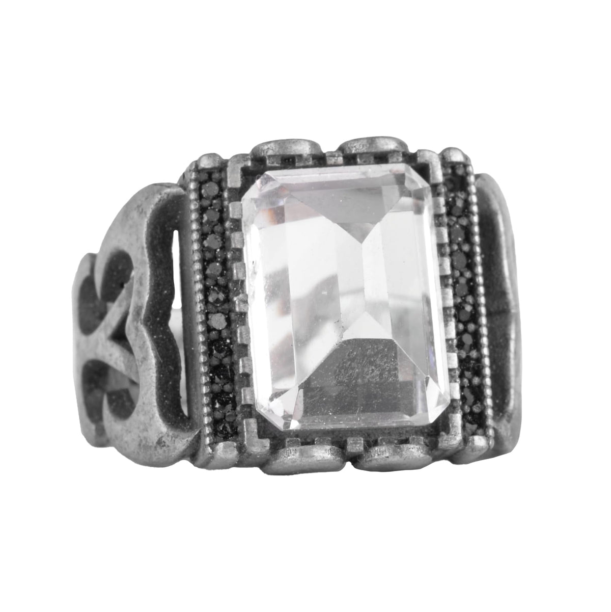 Silver Men's Ring Natural Crystal Stone Rectangular Shaped Men's Ring