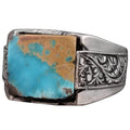 KAMBO Handmade Vintage Men's Ring in 925 Sterling Silver with Genuine Arizona Turquoise Stone, Style-2 Statement Jewelry