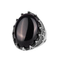 KAMBO Natural Stone Men's Large Ring – 925 Sterling Silver Ottoman Sword Motif Signet Ring (Onyx)
