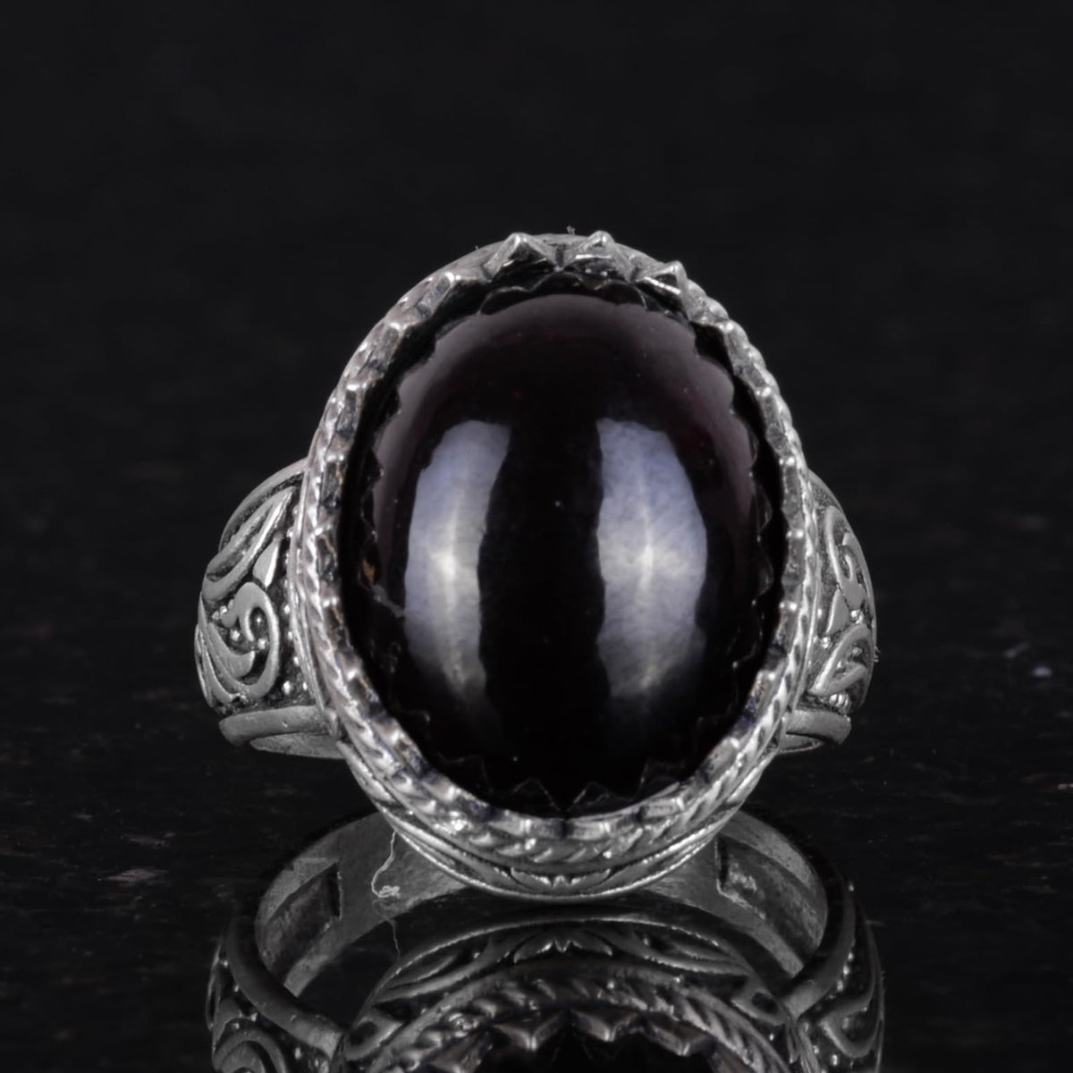 Handmade Garnet Stone Ring - 925 Sterling Silver Men's Ring (Model-2) — 2