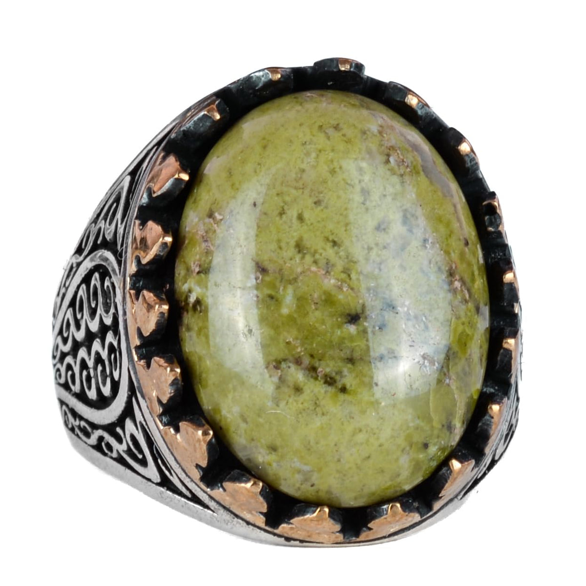 925 Sterling Silver Men's Ring - Unakite Stone Handmade Elegance