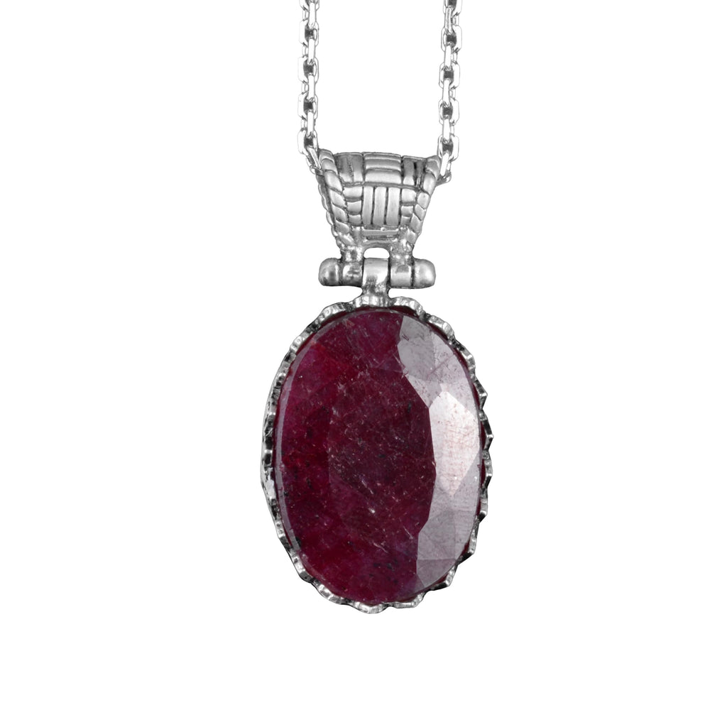 Natural Ruby Necklace - 925 Sterling Silver Necklace