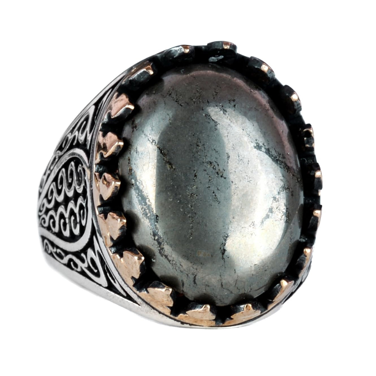 925 Sterling Silver Men's Ring - Natural Pyrite Stone