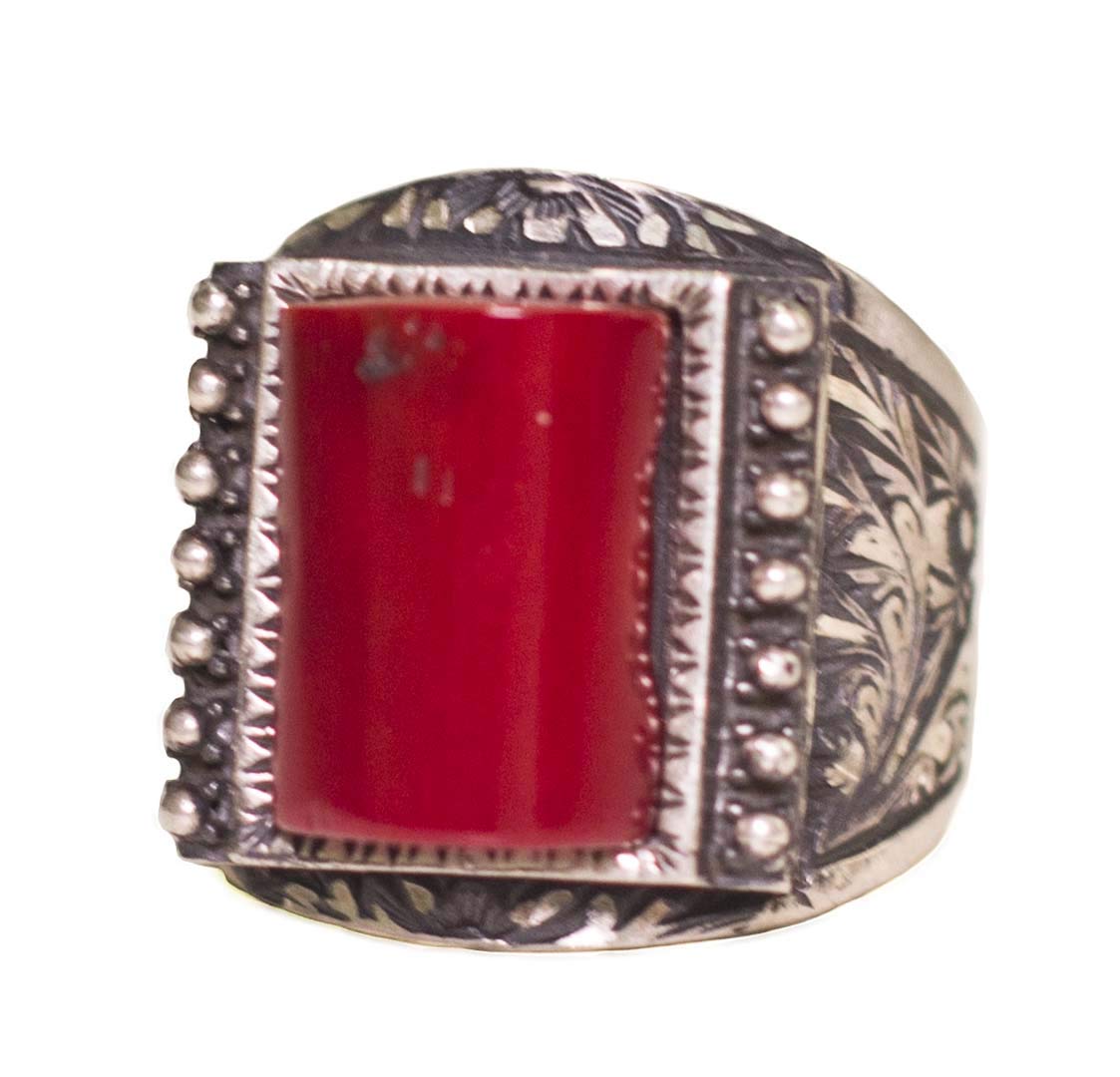 925 Sterling Silver Ring, Natural Red Coral Stone Ring, Raw Stone, Handmade Ring