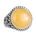 Natural Yellow Agate Stone 925 Sterling Silver Men's Ring