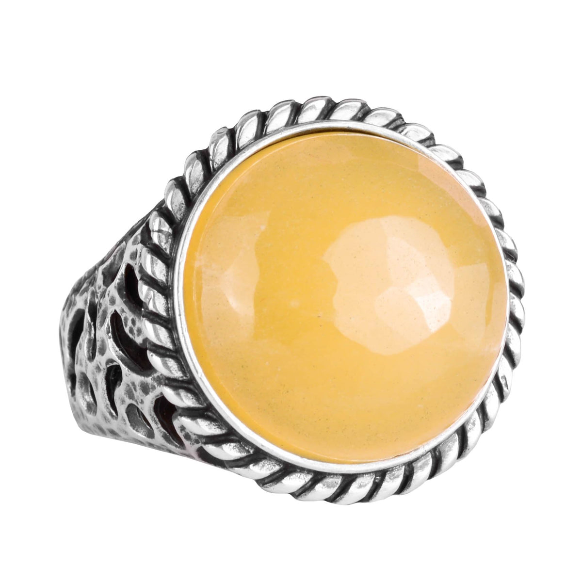 Natural Yellow Agate Stone 925 Sterling Silver Men's Ring