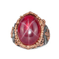 Nautical Anchor Ring - Natural Star Ruby Stone 925 Sterling Silver Men's Ring