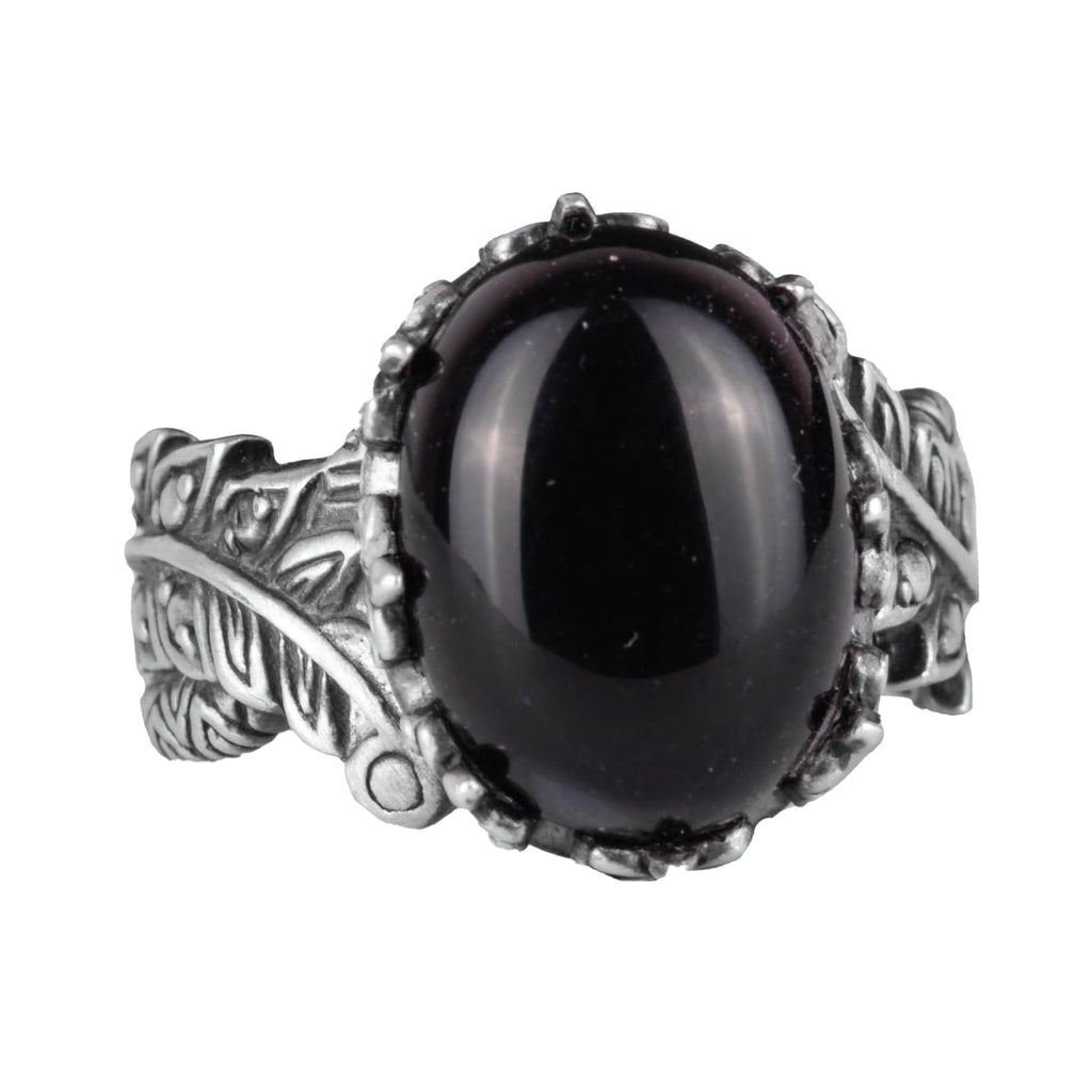 Vintage Bohemian Design Silver Women's Ring with Natural Onyx Stone