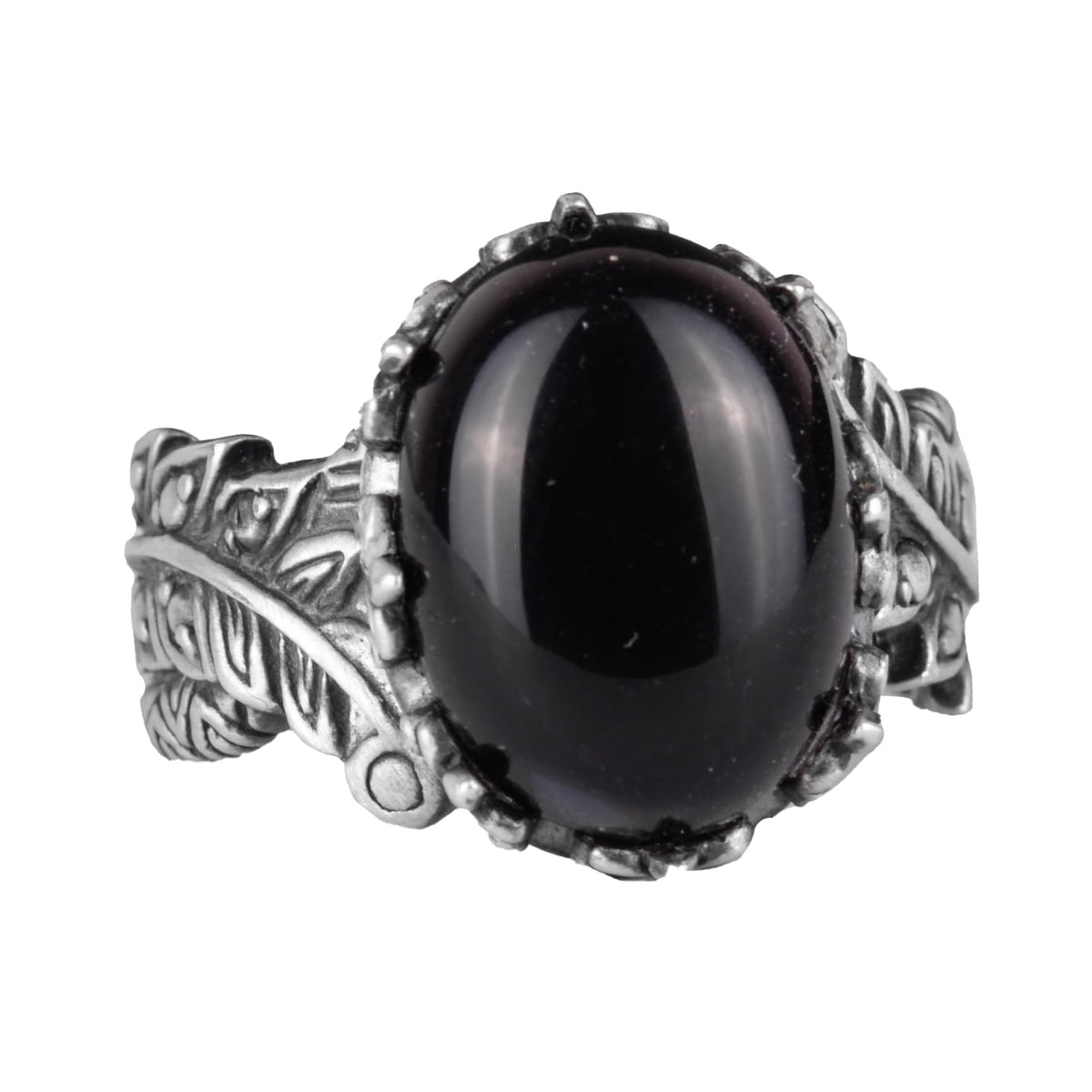 Vintage Bohemian Design Silver Women's Ring with Natural Onyx Stone