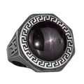 925 Sterling Silver Ring - Natural Star Garnet Stone - Greek Pattern