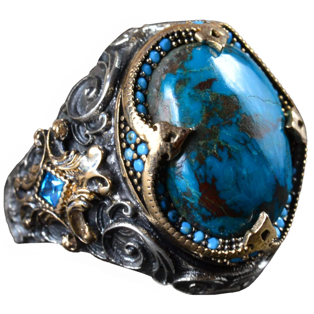 Men's Ring, Natural Azurite Stone Ring, 925 Sterling Silver