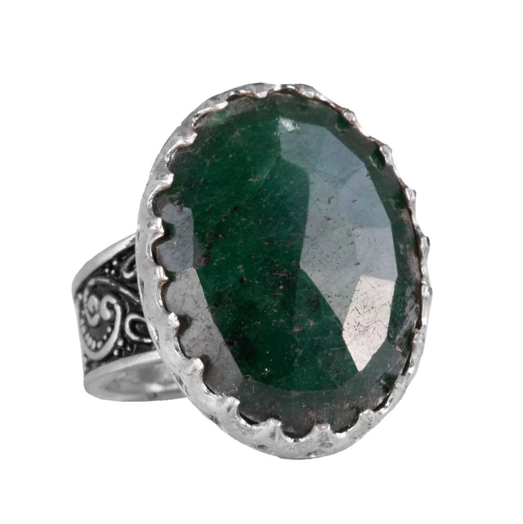 925 Sterling Silver Men's Ring, Natural Emerald Stone Ring