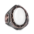 925 Sterling Silver Men's Ring - Natural Mother of Pearl Stone, Handmade Elegance