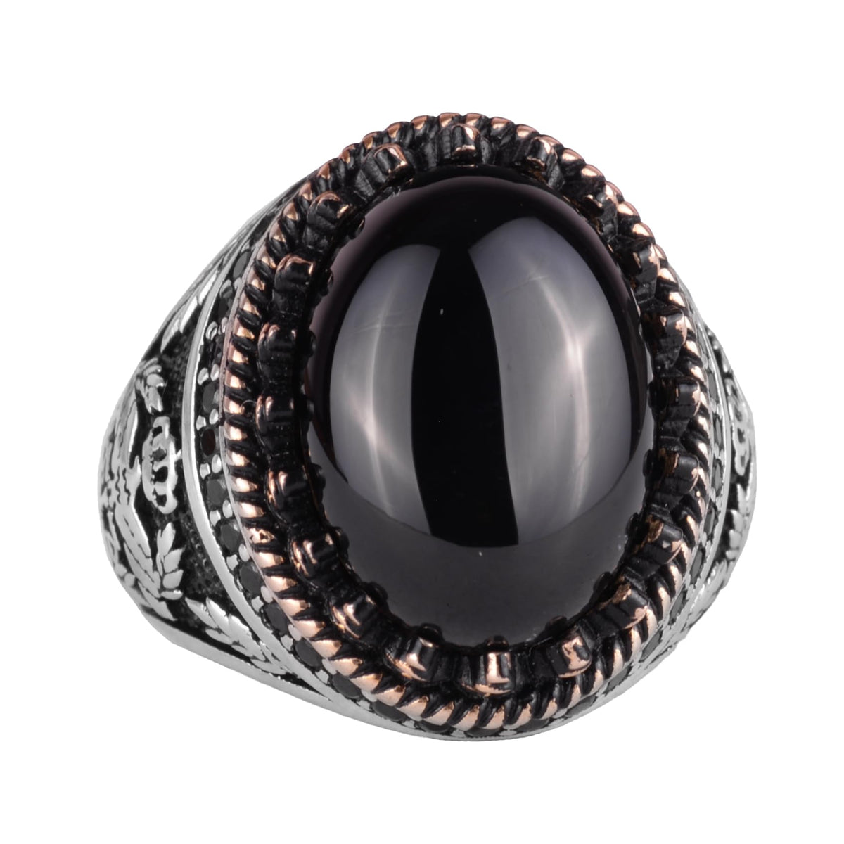 Natural Onyx Stone Handmade Eagle Ring - 925 Sterling Silver