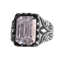KAMBO Certified Moissanite Men's Ring 925 Sterling Silver – Ottoman Flower Pattern Rectangular Cut Statement Ring