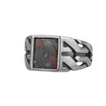 KAMBO Natural Square Turquoise Stone 925 Sterling Silver Men's Ring – Handmade Silver Jewelry with Geometric Side Design (Turquoise-4)