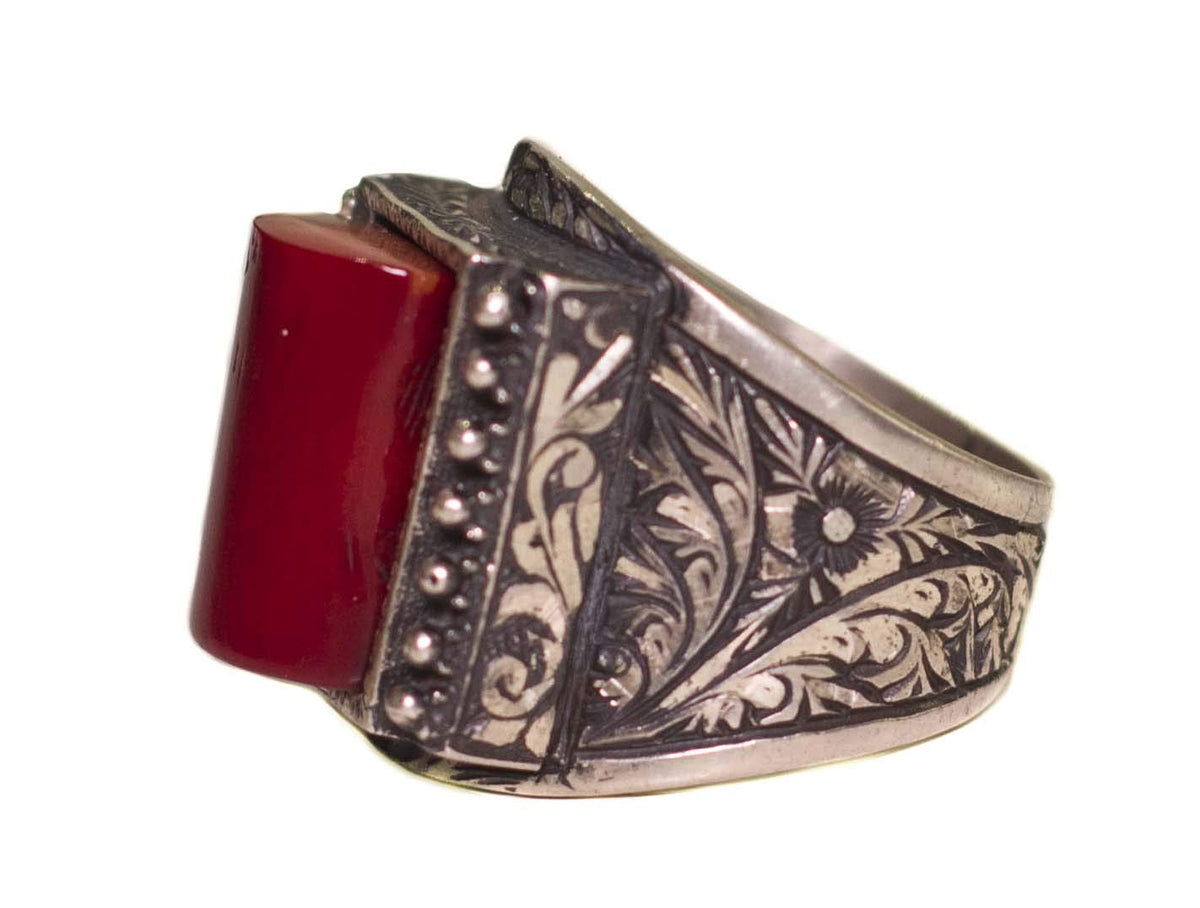 925 Sterling Silver Ring, Natural Red Coral Stone Ring, Raw Stone, Handmade Ring — 2