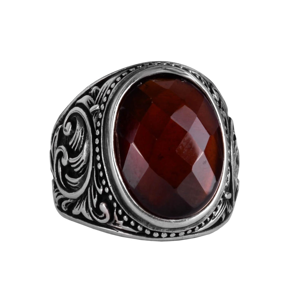 Handmade Garnet Stone Ring - 925 Sterling Silver Men's Ring