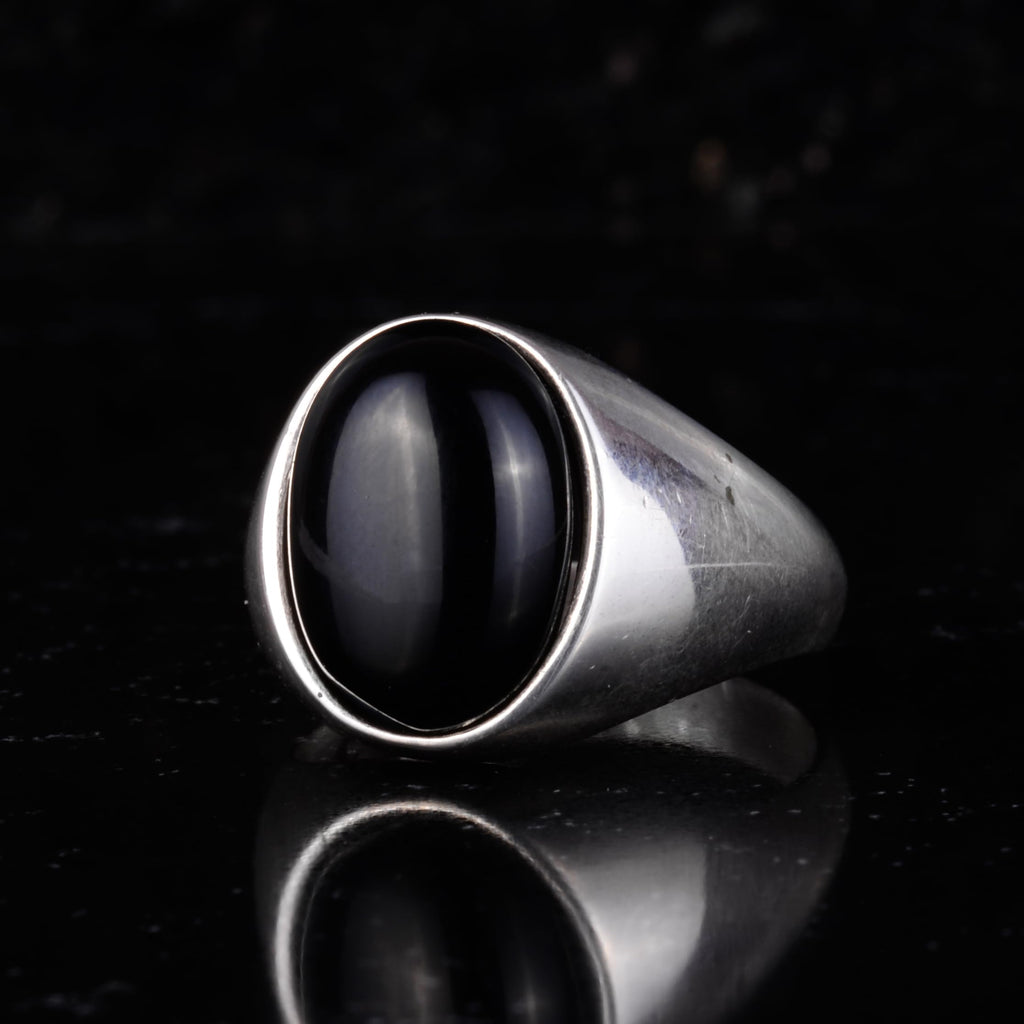 KAMBO Natural Men's Ring – 925 Sterling Silver Minimalist Oval Stone Ring – Handmade Classic Statement Jewelry (Onyx) — 6