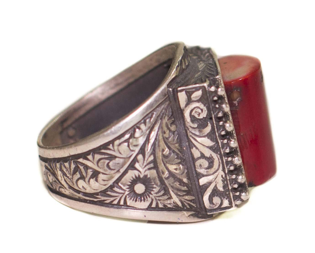 925 Sterling Silver Ring, Natural Red Coral Stone Ring, Raw Stone, Handmade Ring — 4