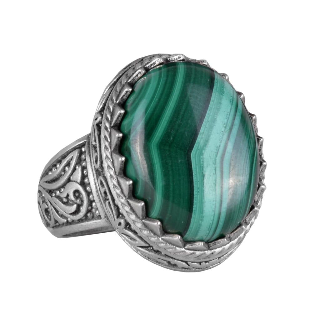 Handmade Malachite Stone Ring - 925 Sterling Silver Men's Ring