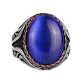 925 Sterling Silver Ring - Synthetic Stone Silver Ring - Handmade Ring (Dark Blue Eye Stone)