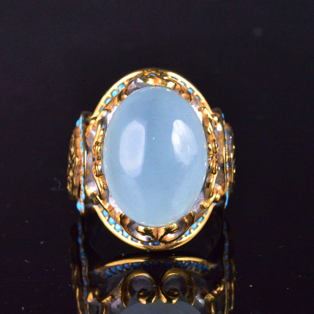 Natural Aquamarine Gold Plated Ring - 925 Sterling Silver Handmade Men's Jewelry — 6
