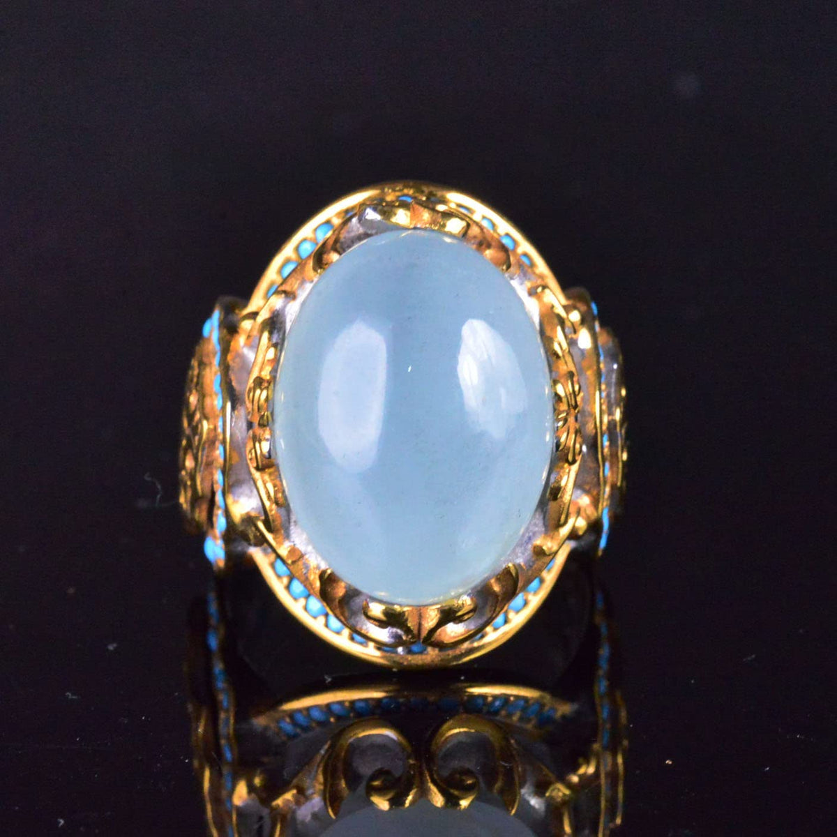 Natural Aquamarine Gold Plated Ring - 925 Sterling Silver Handmade Men's Jewelry — 6