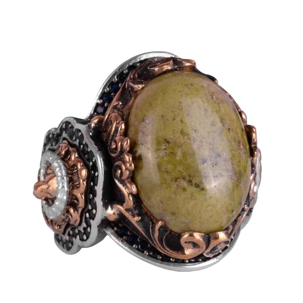 Natural Unakite Stone Ring - 925 Sterling Silver Men's Ring