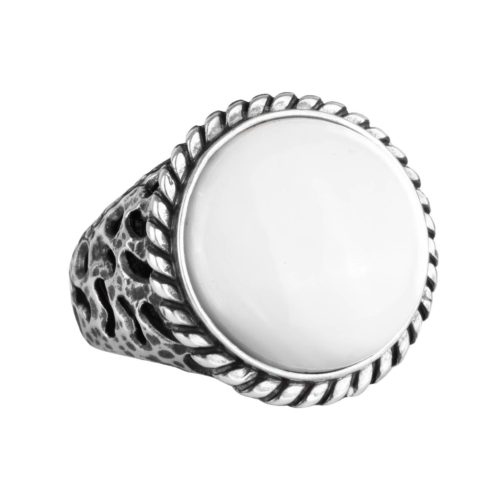 Real Natural Mother of Pearl Stone Ring - 925 Sterling Solid Silver Men's Ring