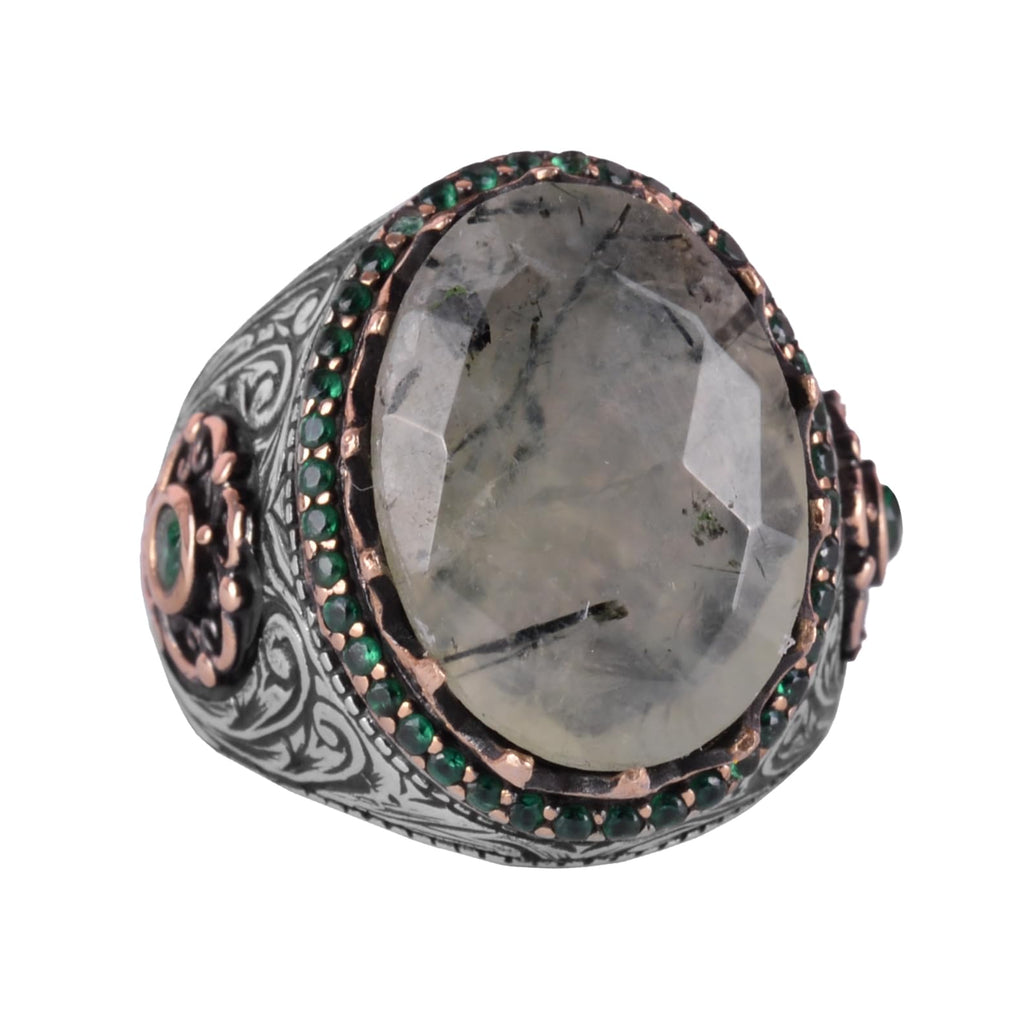 Natural Stone Ring - 925 Sterling Silver Handmade Ring (Prehnite)
