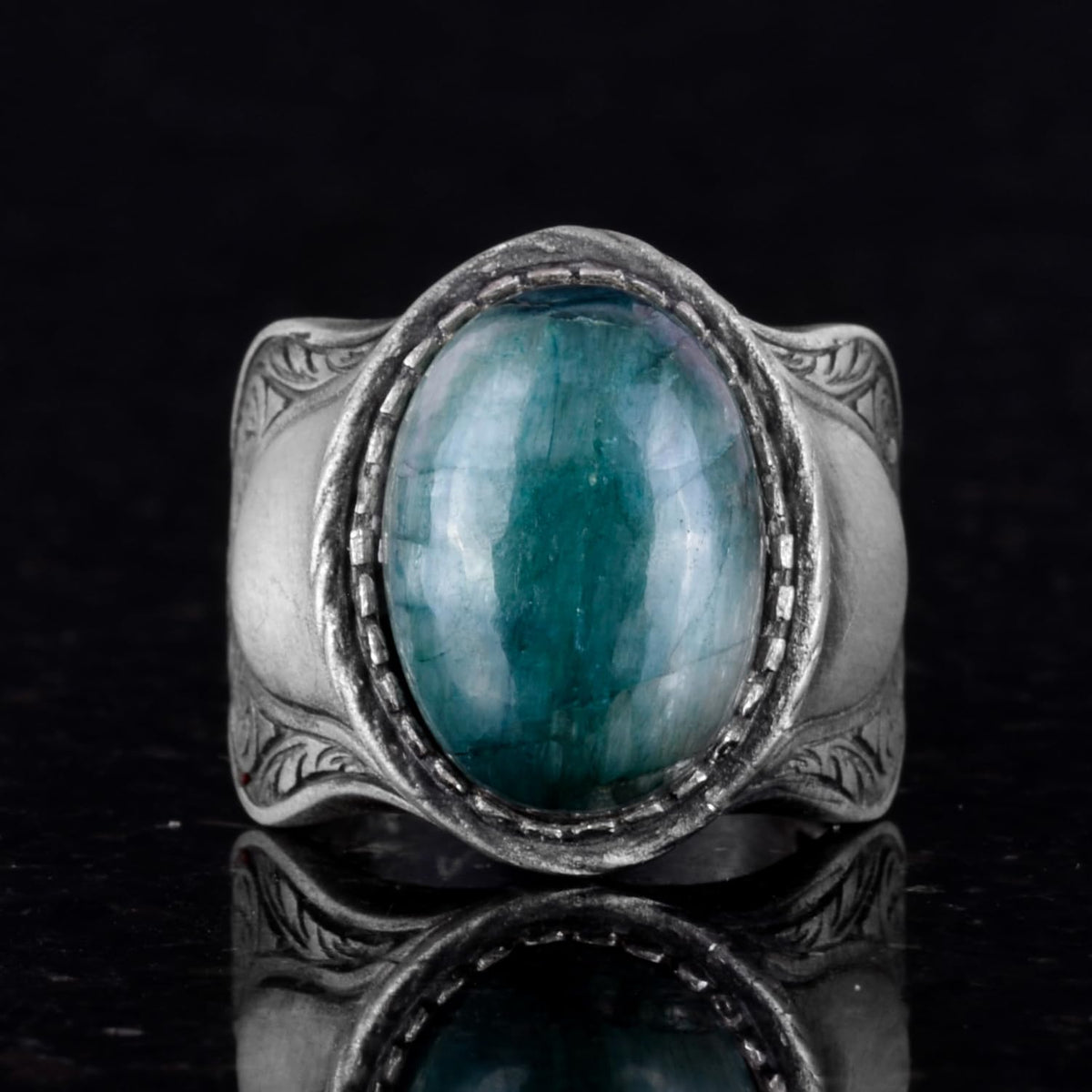 Natural Stone Ring, 925 Sterling Silver Ring, Cabochon Emerald Ring — 2