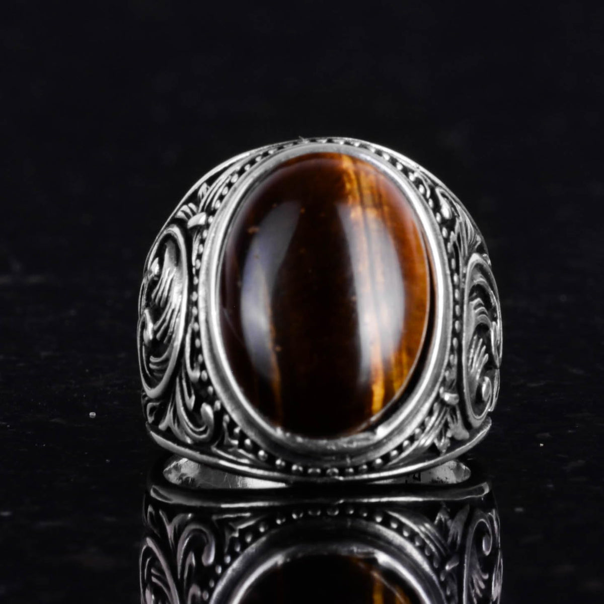 925 Sterling Silver Men's Ring, Handcrafted Tiger's Eye Stone Ring - Bold Design — 4