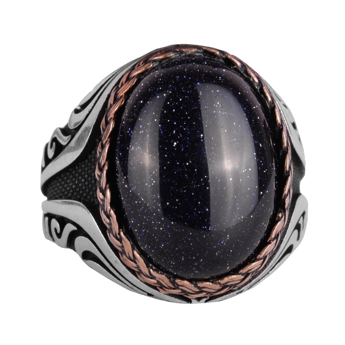 925 Sterling Silver Ring - Synthetic Stone Silver Ring - Handmade Ring (Silver Blue Sunstone)