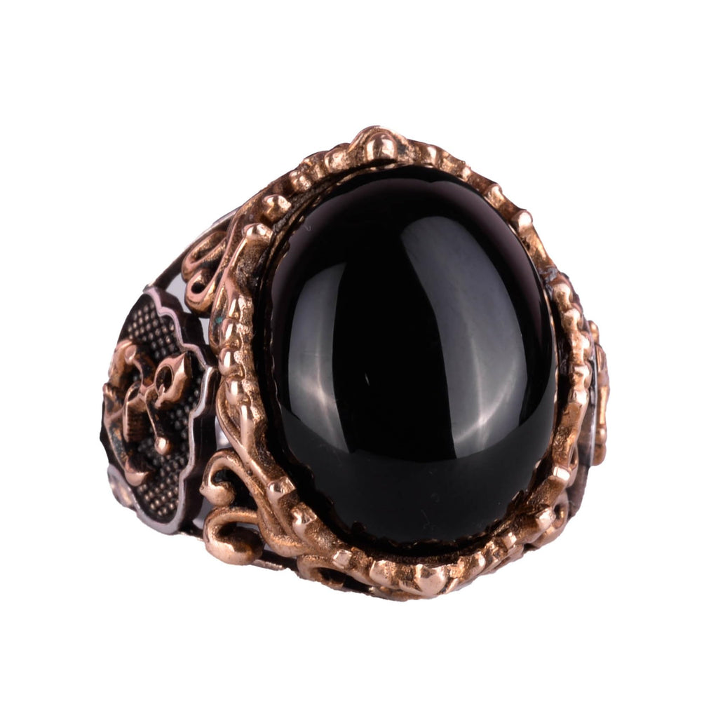 Nautical Anchor Silver Ring, 925 Sterling Silver Ring, Cabochon Onyx Stone Ring