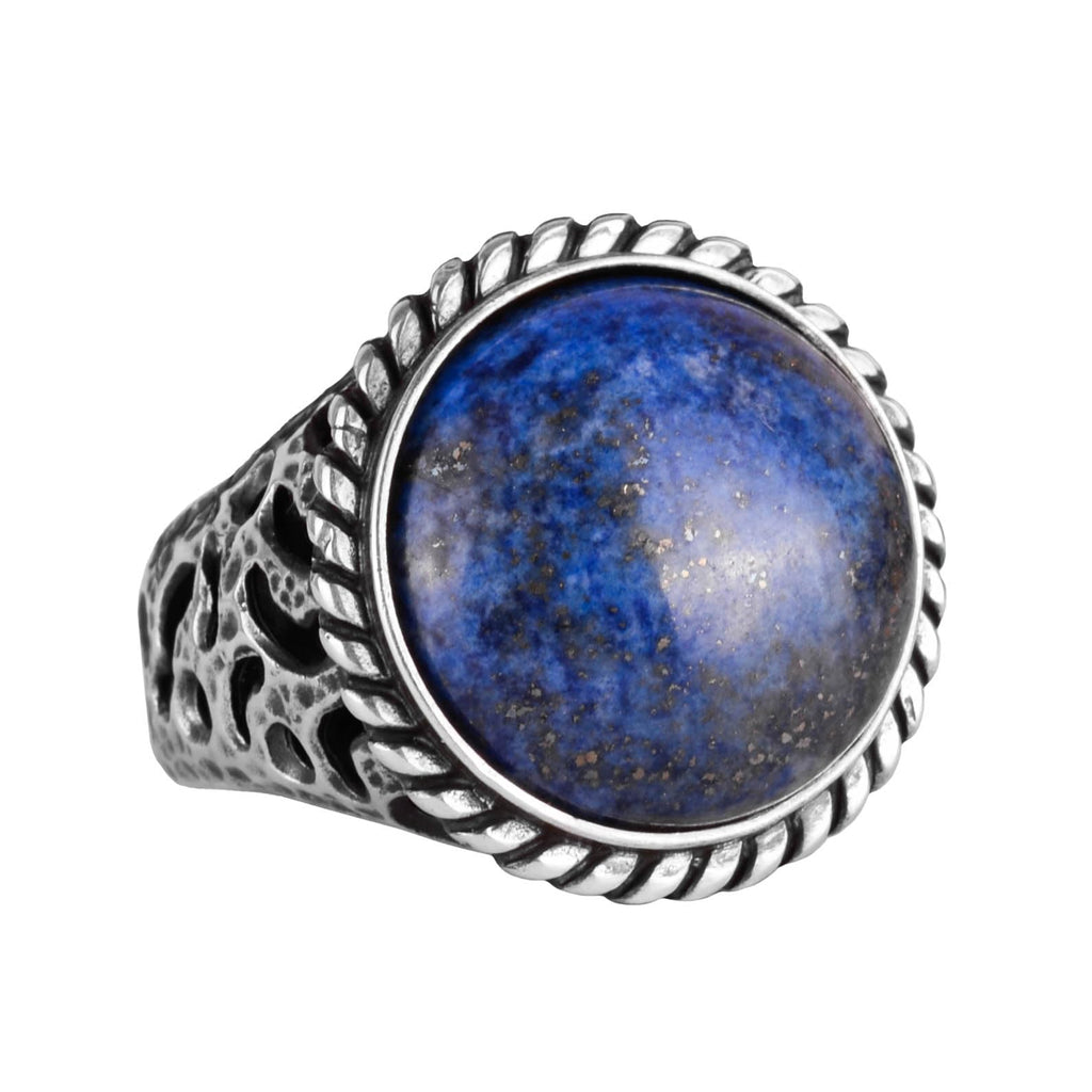 Natural Stone Ring - 925 Sterling Silver Men's Ring with Lapis Lazuli